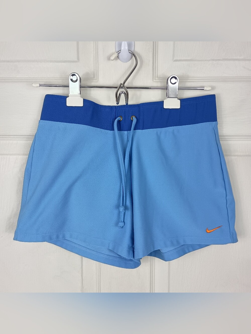 Nike Athletic Shorts Small (4-6) Womens Blue Two Tone Stretch Embroidered Swoosh